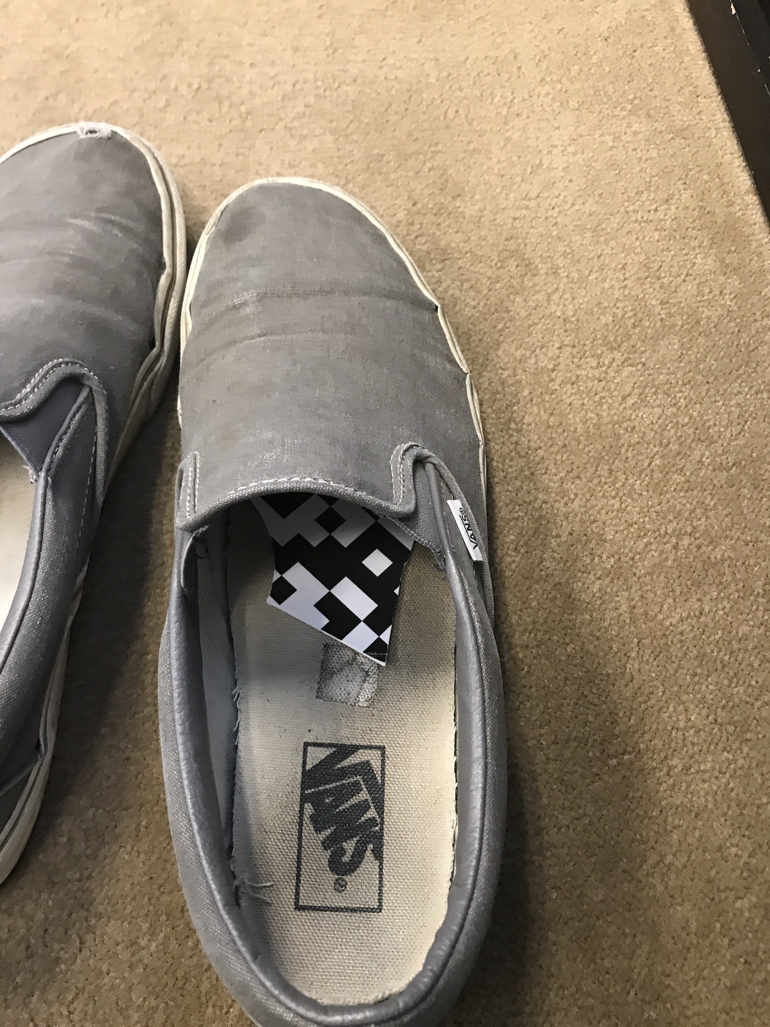 QR piece hidden in a gray shoe